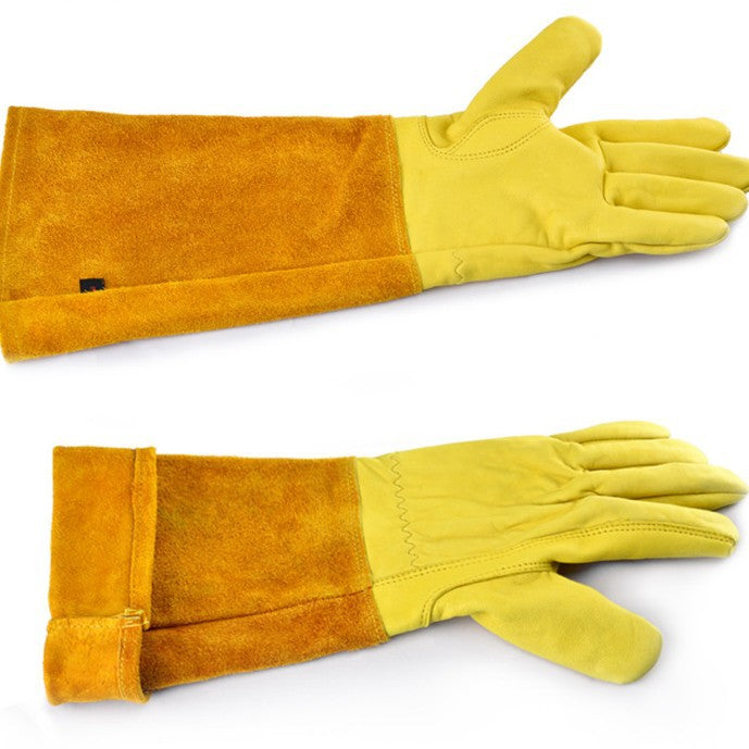 Hitze Beständige Gartenhandschuhe Atmungsaktiv Rutschfest Leder Langarm Outdoor Gartenarbeit Handschuhe