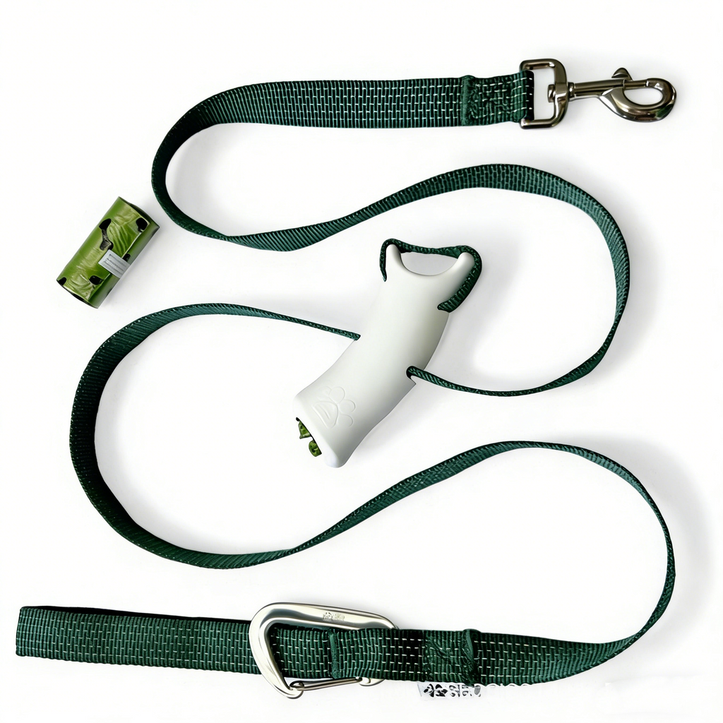 Hundeleine mit Kurzhalte-Griff & Kotbeutelspender – Reflektierende Führleine für maximale Kontrolle – Robustes Nylon – Ideal für Training & Stadtspaziergänge 