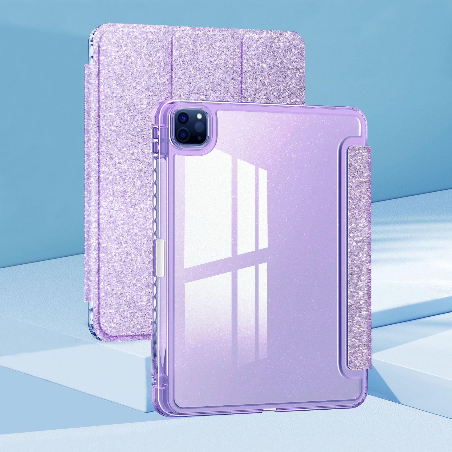 iPad Air 11/10 Schutzhülle – Acryl Tablet-Case mit Glitzer, Stifthalter & Anti-Biege-Design