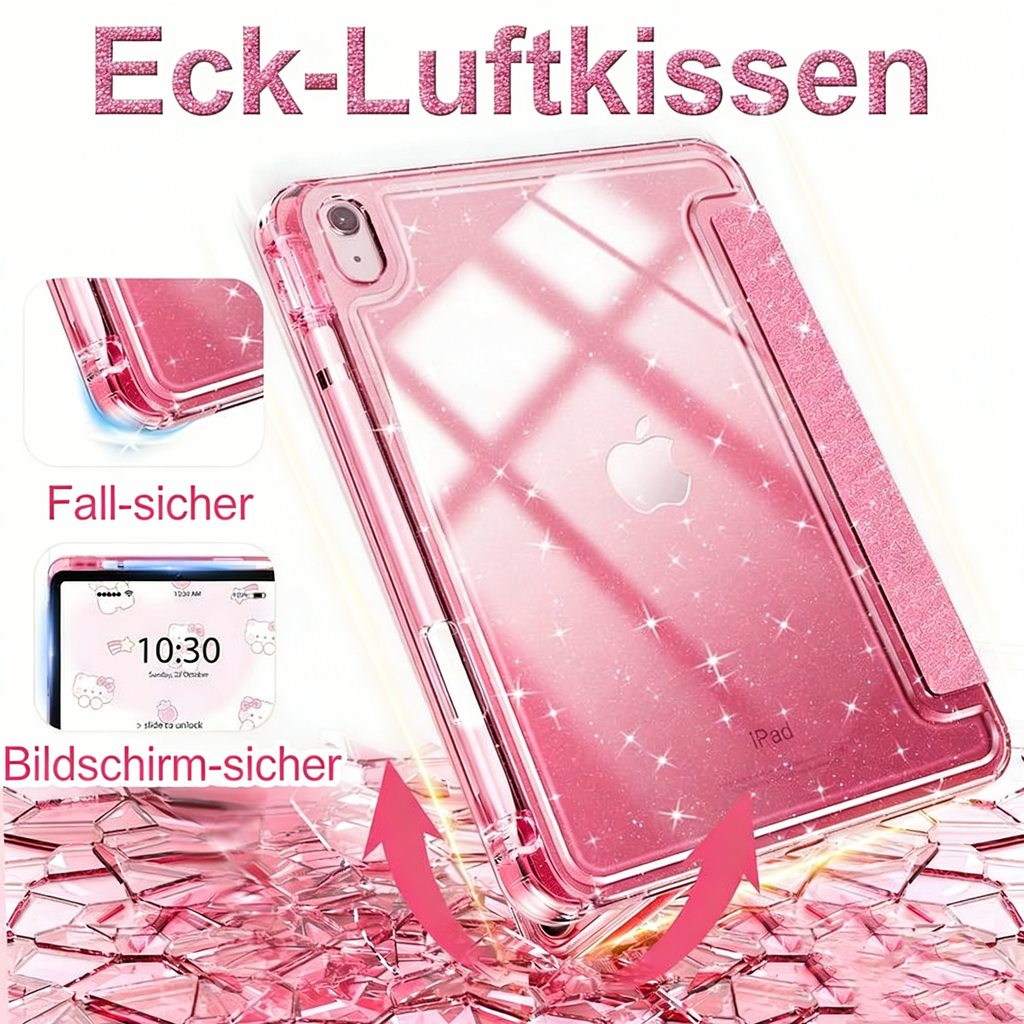 iPad Air 11/10 Schutzhülle – Acryl Tablet-Case mit Glitzer, Stifthalter & Anti-Biege-Design