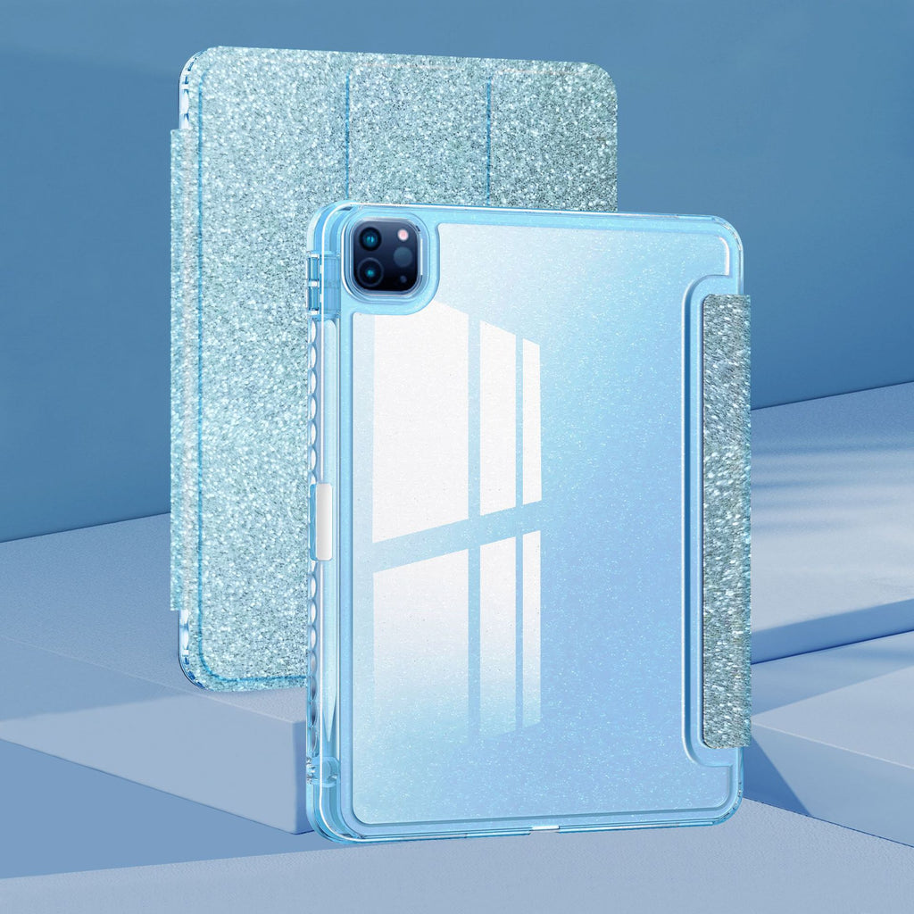 iPad Air 11/10 Schutzhülle – Acryl Tablet-Case mit Glitzer, Stifthalter & Anti-Biege-Design