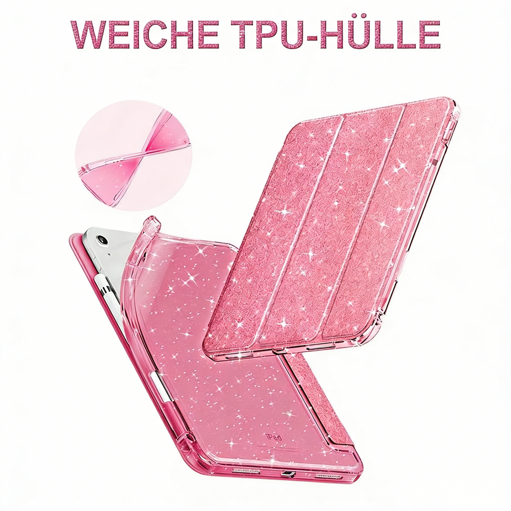iPad Air 11/10 Schutzhülle – Acryl Tablet-Case mit Glitzer, Stifthalter & Anti-Biege-Design