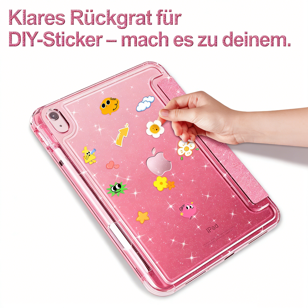iPad Air 11/10 Schutzhülle – Acryl Tablet-Case mit Glitzer, Stifthalter & Anti-Biege-Design