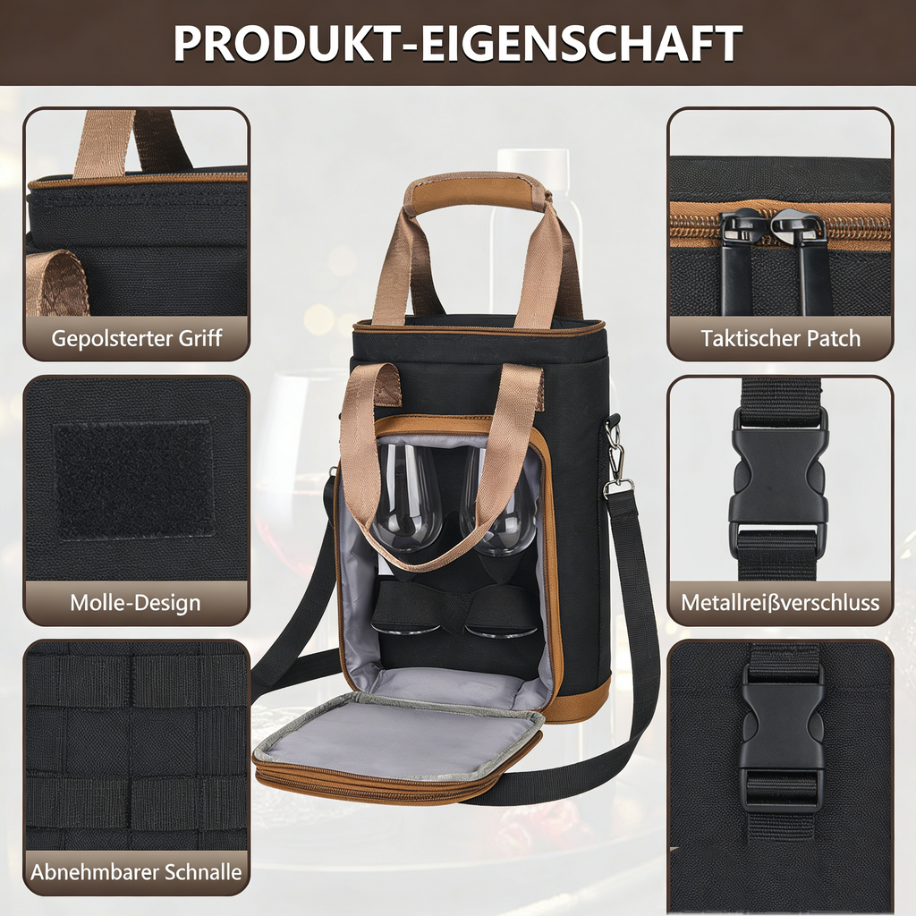 Isolierte Kühltasche für Getränke & Wein – Multifunktionale Picknicktasche – Dicke Isolierung – Wasserfest & Tragbar