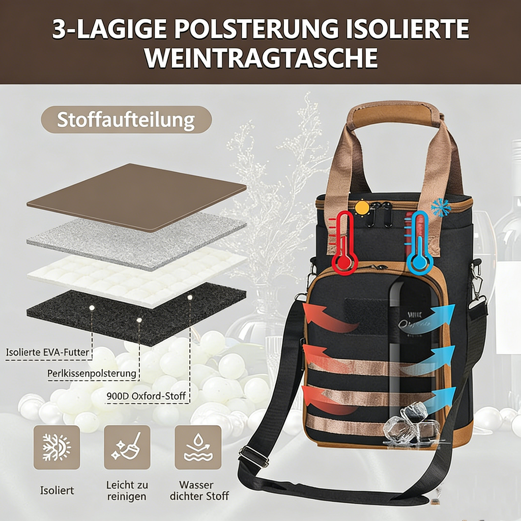 Isolierte Kühltasche für Getränke & Wein – Multifunktionale Picknicktasche – Dicke Isolierung – Wasserfest & Tragbar