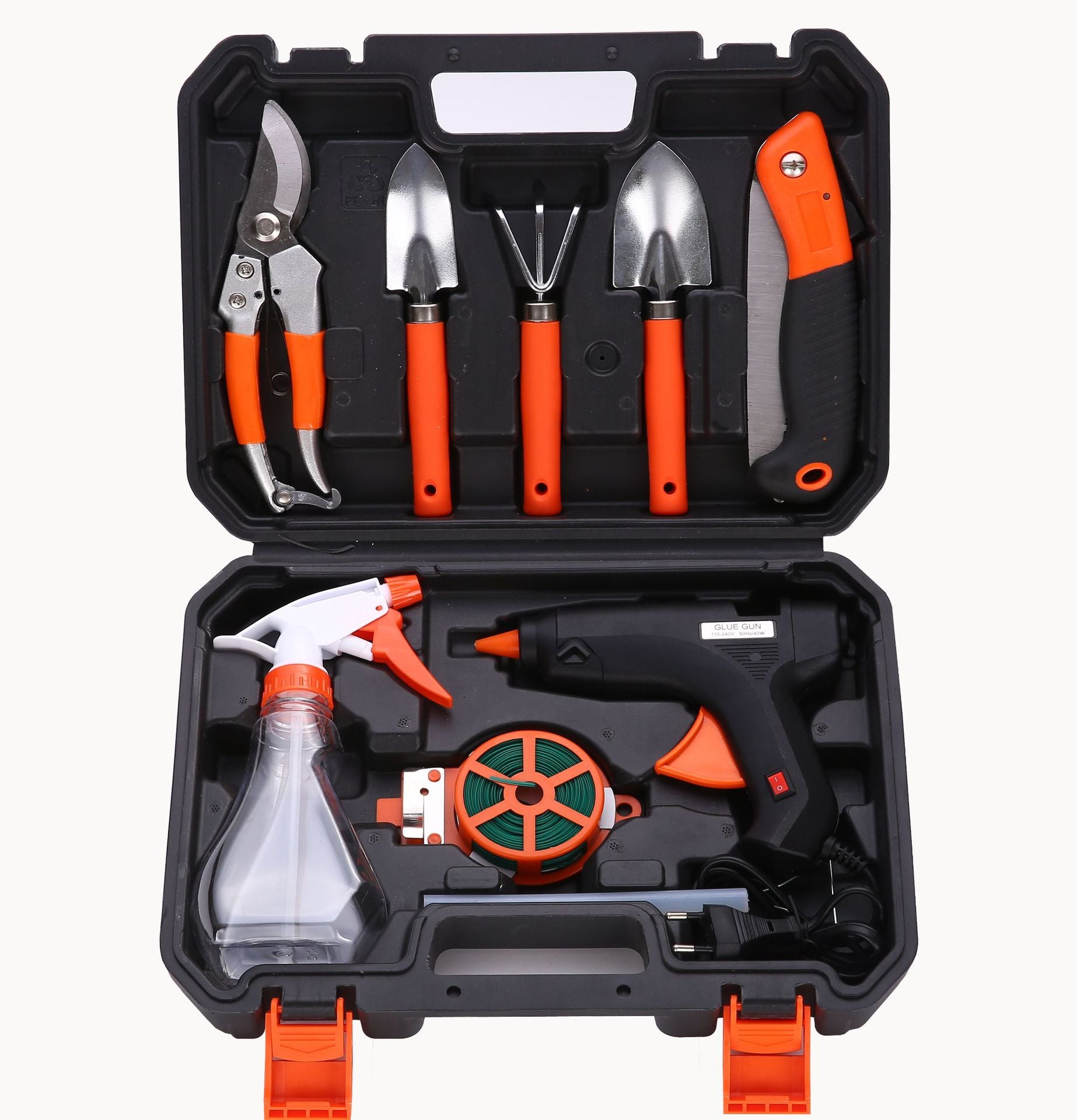 Kombiniertes Garten- & Heimwerker Werkzeugset im Koffer – Profi Pflanzwerkzeug & Elektrische Heißklebepistole Set – Handwerkzeuge für Gartenbau & DIY