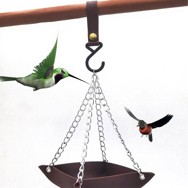 Vogel Futterstation aus Leder – Hängender Vogelfutterkorb mit Haken für Garten Balkon & Wildvögel Fütterung