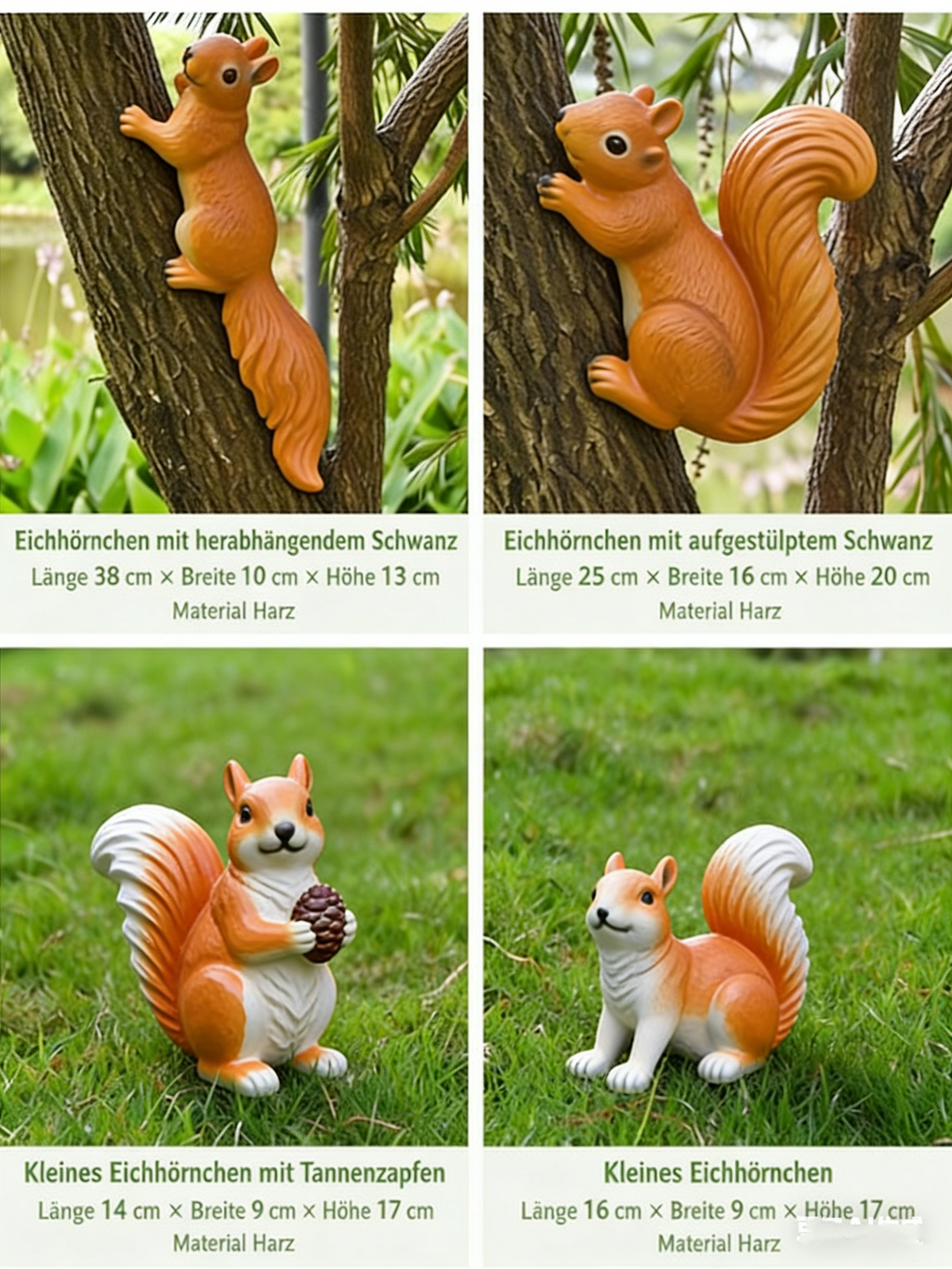 Lebensechte Eichhörnchen Gartenfigur – Wetterfeste Baumdeko aus Kunstharz – Realistische Tierfigur für Garten & Terrasse