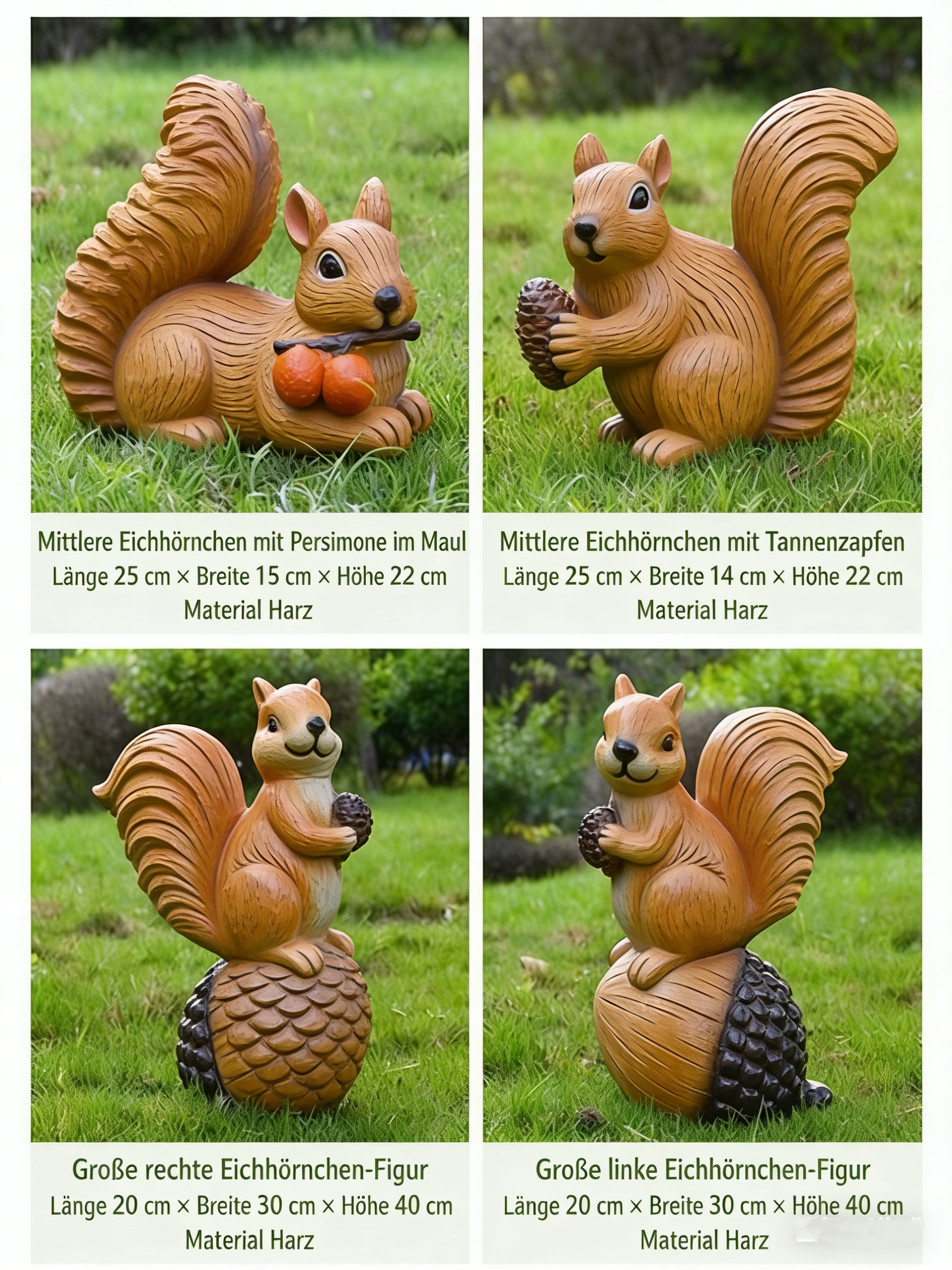 Lebensechte Eichhörnchen Gartenfigur – Wetterfeste Baumdeko aus Kunstharz – Realistische Tierfigur für Garten & Terrasse