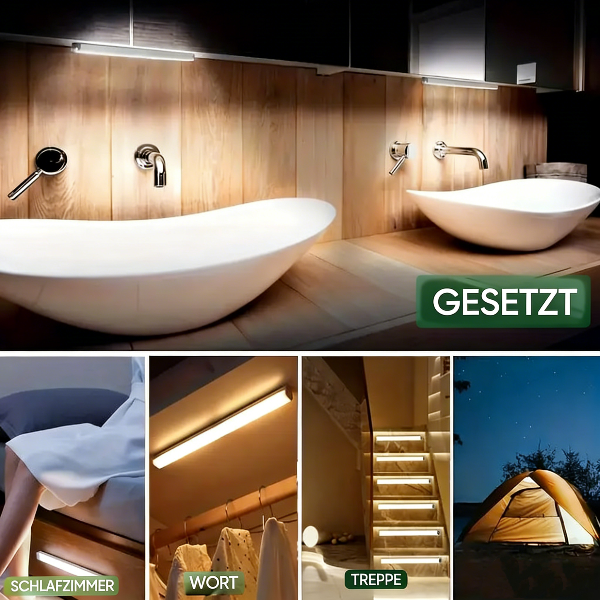 LED Bewegungsmelder Lichtleiste – Wiederaufladbare Magnetische Sensorleuchte für Schrank Küche Flur Treppe