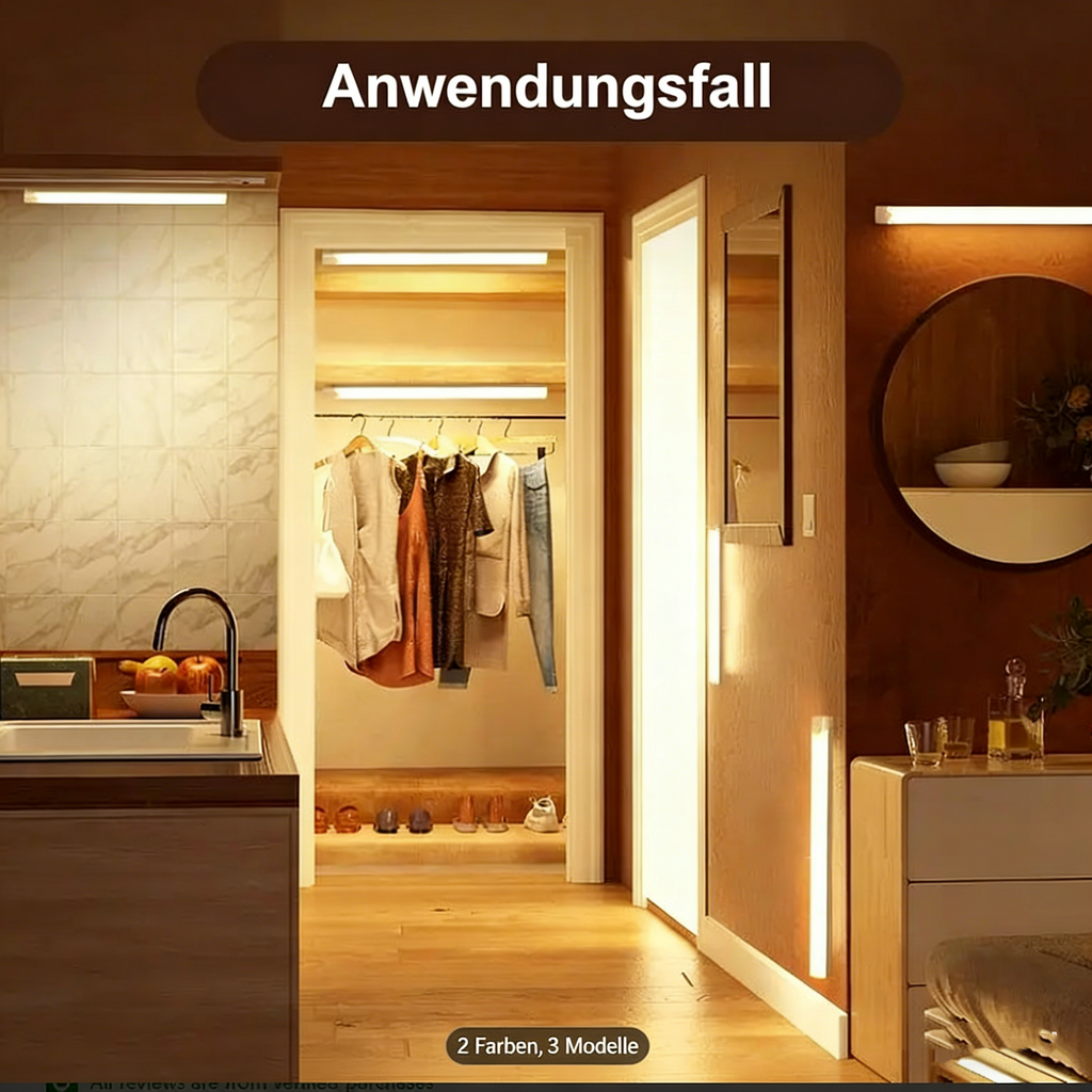 LED Bewegungsmelder Lichtleiste – Wiederaufladbare Magnetische Sensorleuchte für Schrank Küche Flur Treppe