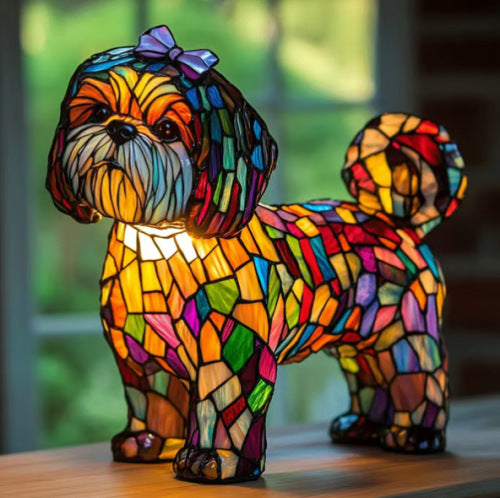 LED Nachtlicht Hund Figur aus Resin – dekorative Tier Skulptur für Tisch und Zuhause