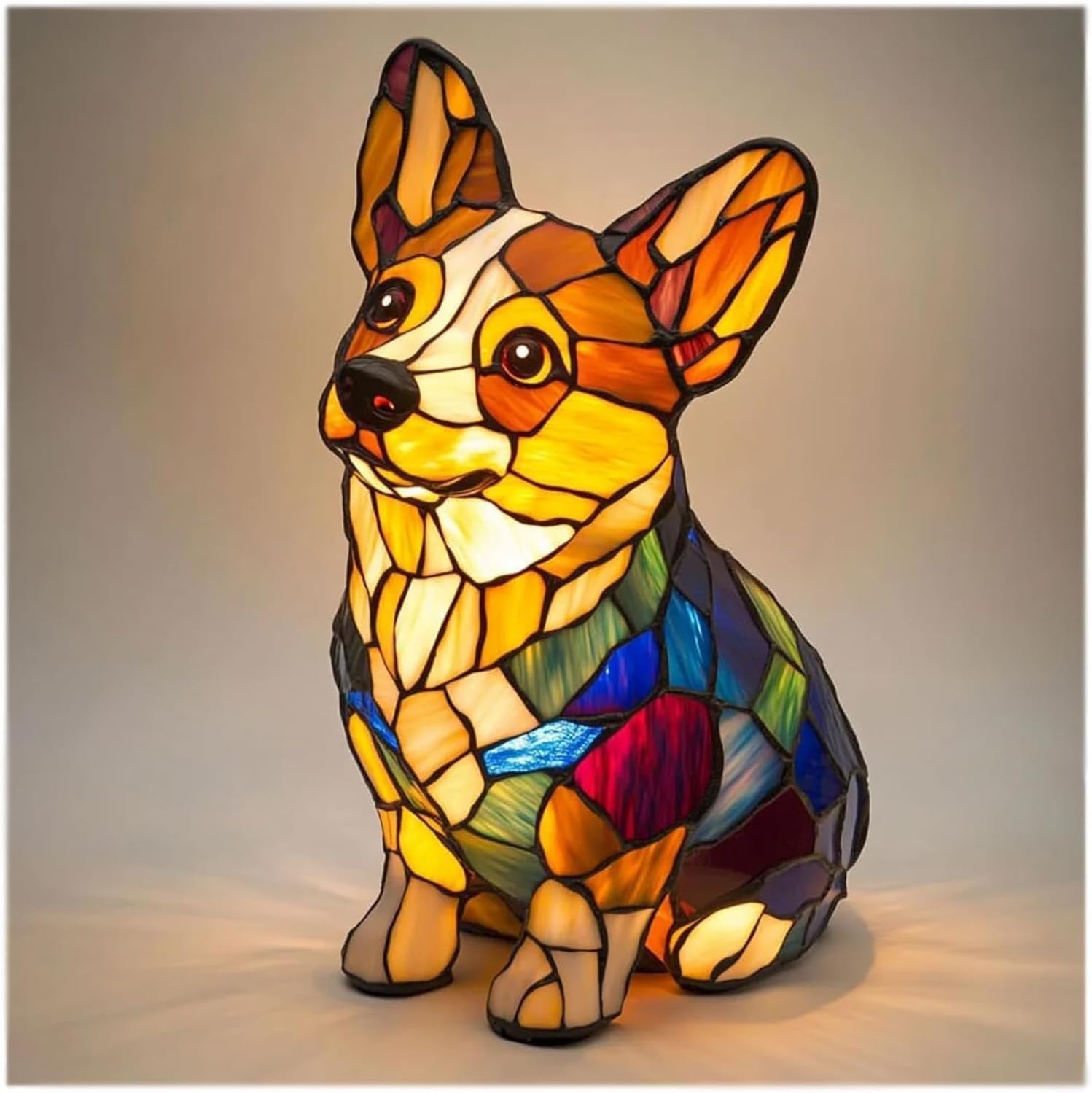 LED Nachtlicht Hund Figur aus Resin – dekorative Tier Skulptur für Tisch und Zuhause