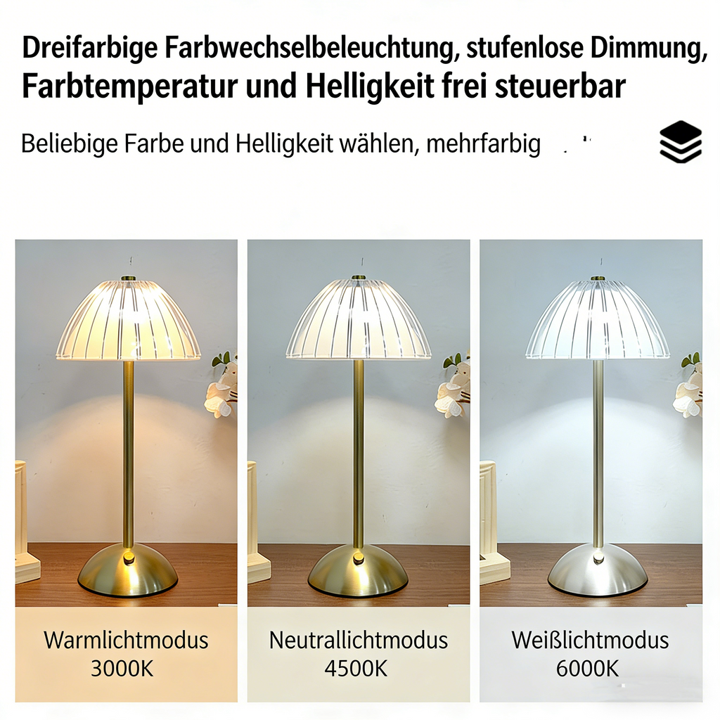 LED Pilz Tischlampe mit Akku – Dimmbare Nachttischlampe für Schlafzimmer & Wohnzimmer – Kabellose Stimmungsleuchte für Restaurant & Deko – USB aufladbar