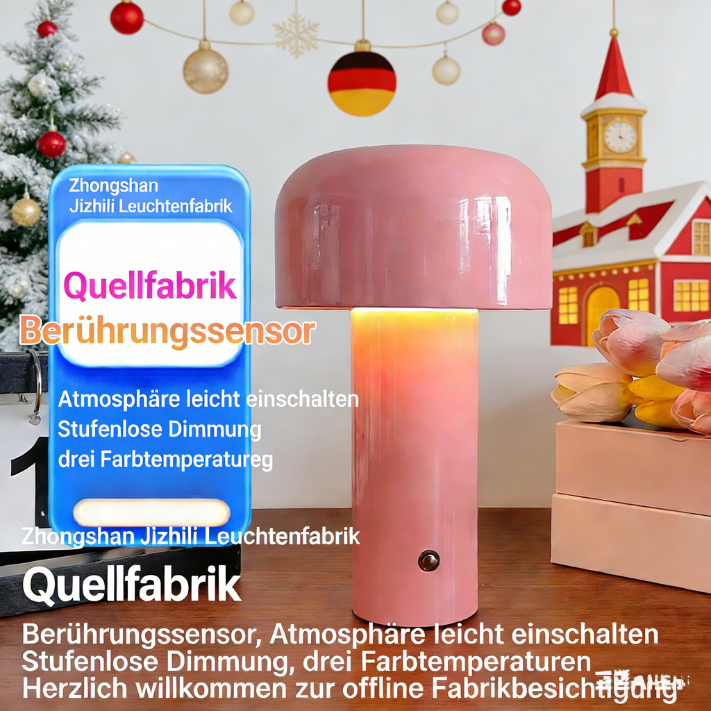 LED Pilz Tischlampe mit Touch-Steuerung – 3-Farben Dimmbare Pilzleuchte – Kabellose Nachttischlampe mit Akku – Stilvolle Pilz-Deko für Schlafzimmer & Wohnzimmer