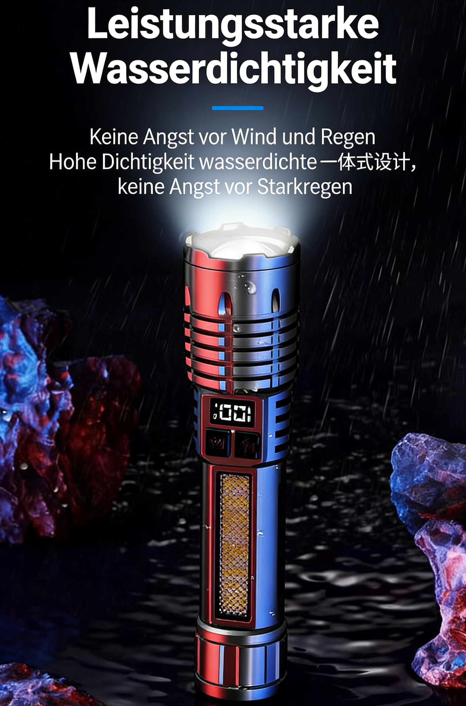 LED Taschenlampe mit Zoom – Starke Handlampe, Wiederaufladbar, Weißer Laserstrahl, Kompakt und Tragbar für Outdoor, Notfälle & Camping