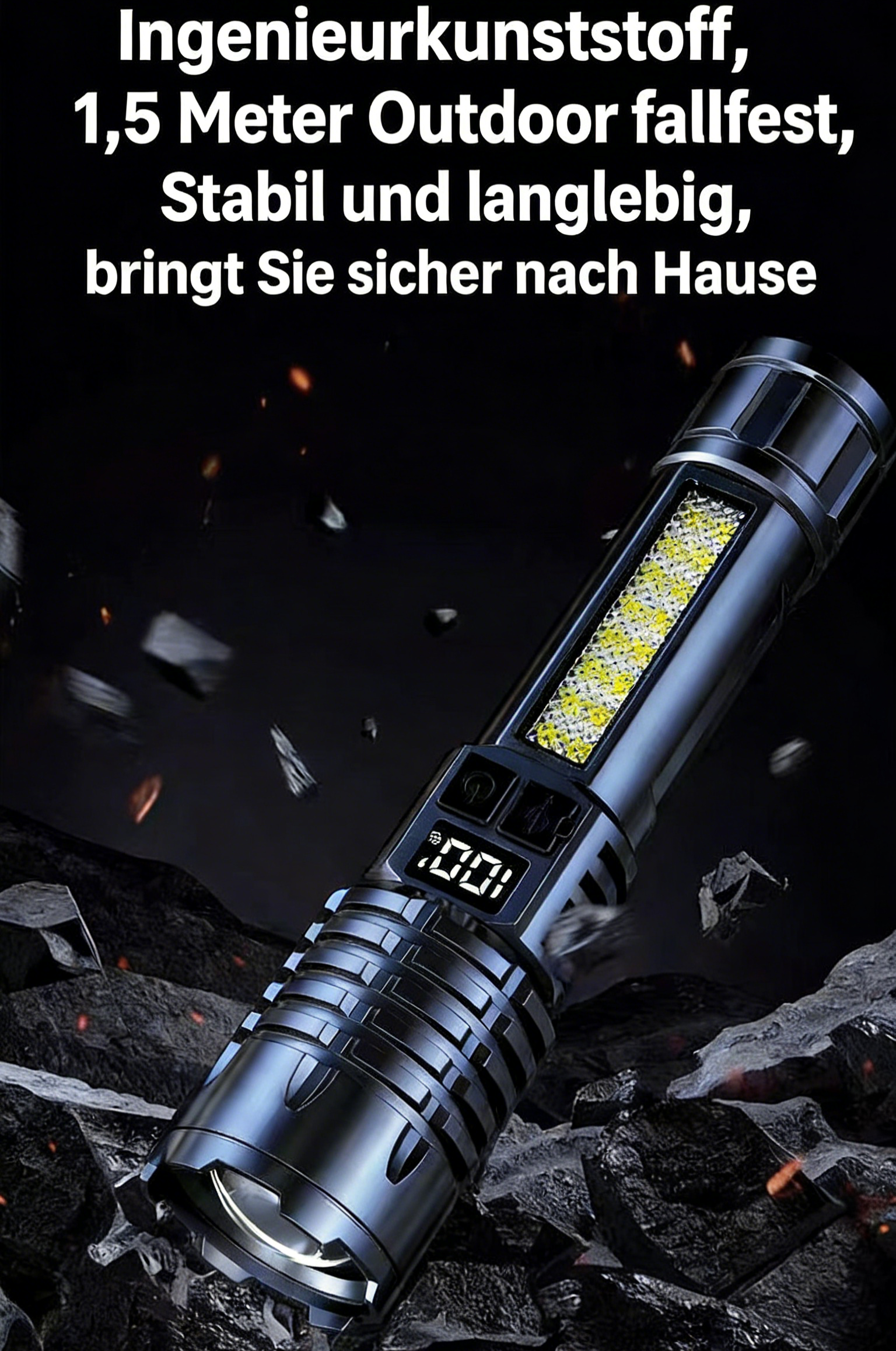 LED Taschenlampe mit Zoom – Starke Handlampe, Wiederaufladbar, Weißer Laserstrahl, Kompakt und Tragbar für Outdoor, Notfälle & Camping