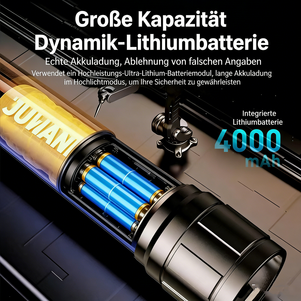 LED Taschenlampe mit Zoom – Starke Handlampe, Wiederaufladbar, Weißer Laserstrahl, Kompakt und Tragbar für Outdoor, Notfälle & Camping