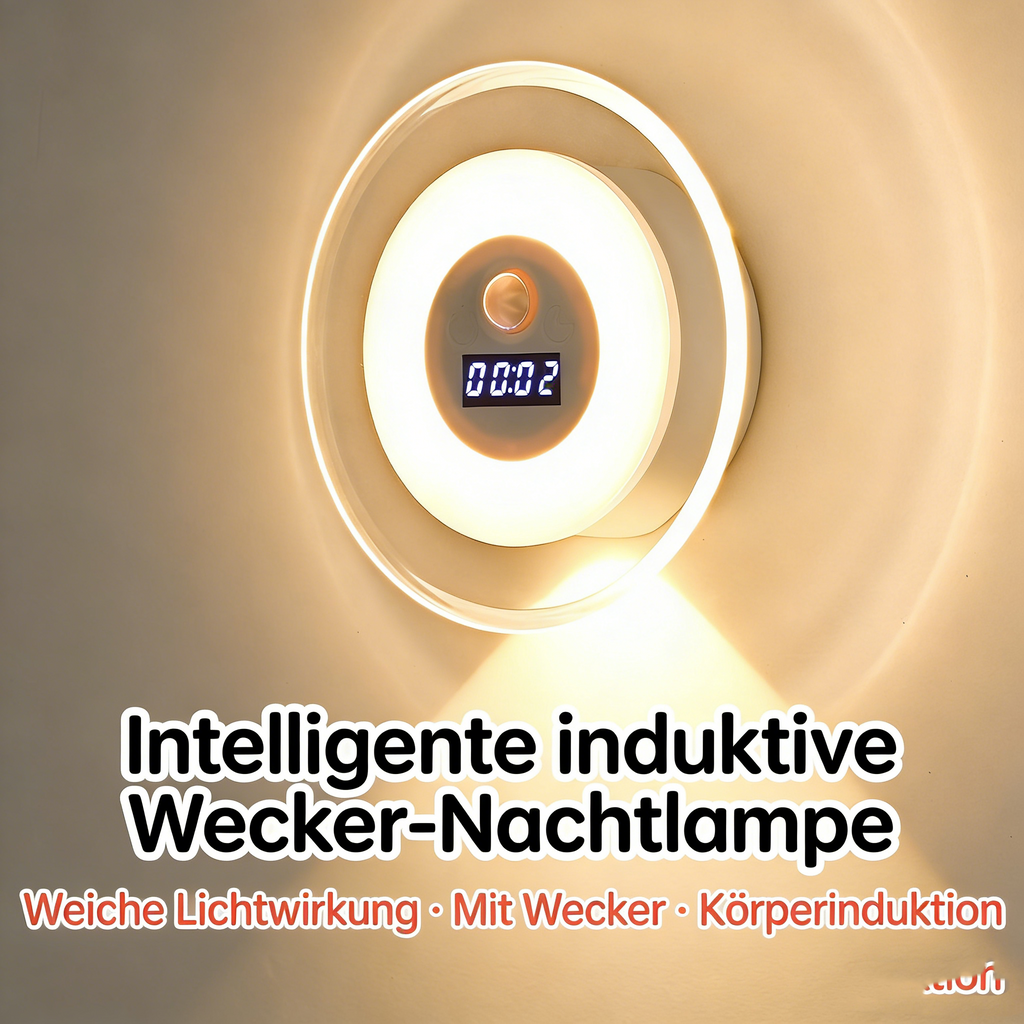 LED Wandleuchte mit Uhr & Bewegungsmelder – Fernbedienung Nachtlicht mit Hügel-Lichteffekt – Wiederaufladbare Schrankleuchte für Schlafzimmer, Flur & Treppen