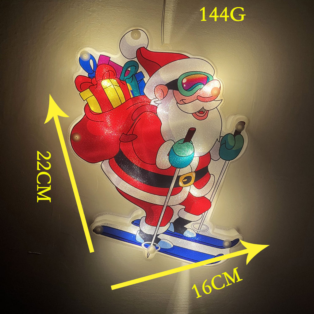 LED Weihnachtsbeleuchtung Lichterkette – Ski Santa & Schneemann Deko mit Schild für Außen, Garten & Festliche Stimmung