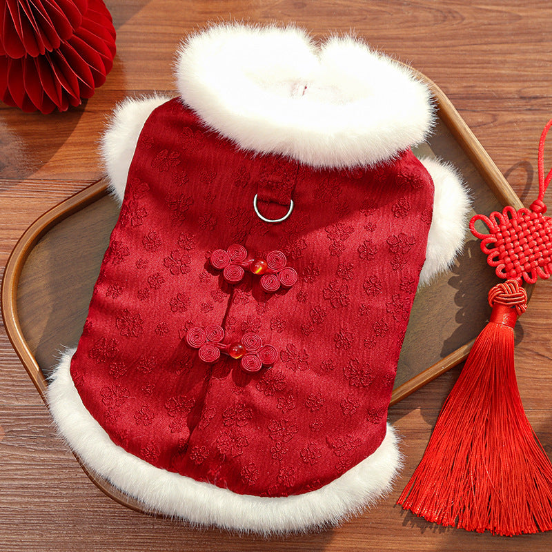Luxuriöse Hunde-Weste mit Jacquard-Stickerei – Traditioneller asiatischer Stil für Katzen & Hunde – Warm gefüttert mit Fleece – Winterbekleidung für kleine Haustiere