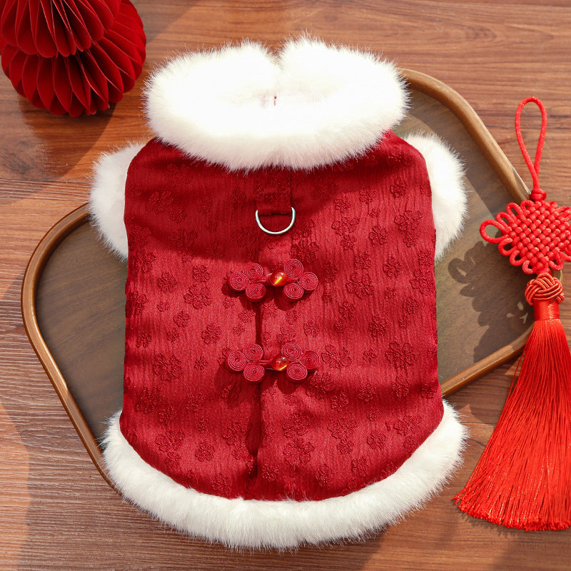 Luxuriöse Hunde-Weste mit Jacquard-Stickerei – Traditioneller asiatischer Stil für Katzen & Hunde – Warm gefüttert mit Fleece – Winterbekleidung für kleine Haustiere