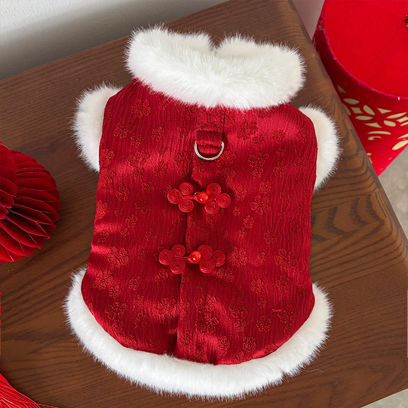 Luxuriöse Hunde-Weste mit Jacquard-Stickerei – Traditioneller asiatischer Stil für Katzen & Hunde – Warm gefüttert mit Fleece – Winterbekleidung für kleine Haustiere