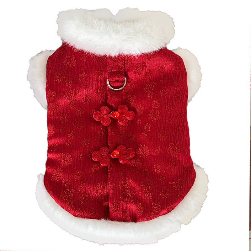 Luxuriöse Hunde-Weste mit Jacquard-Stickerei – Traditioneller asiatischer Stil für Katzen & Hunde – Warm gefüttert mit Fleece – Winterbekleidung für kleine Haustiere