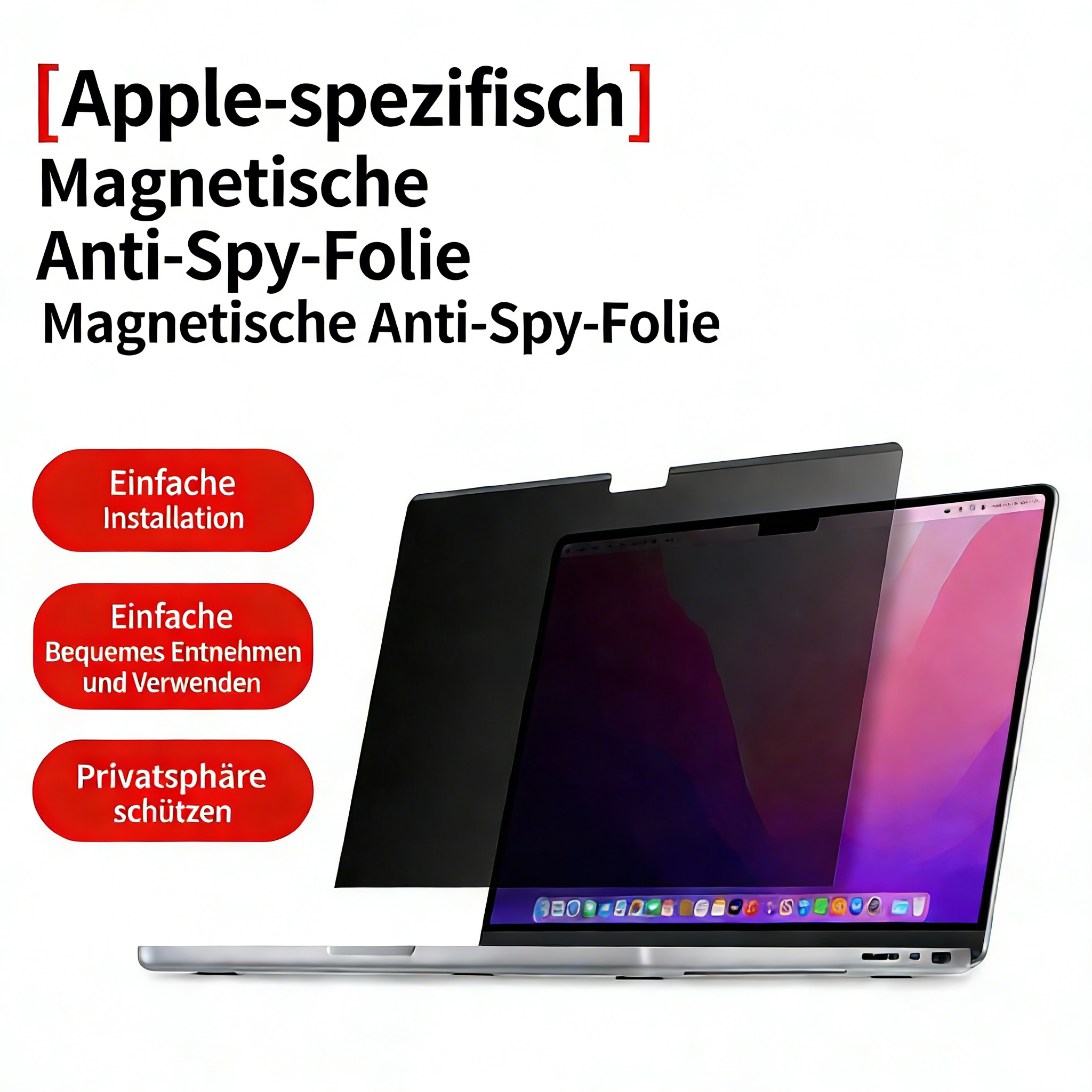 Magnetische Blickschutzfolie für MacBook Air/Pro 15 Zoll – Sichtschutzfilter & Anti-Spion Folie – 60° Privatssphäre – Blaulichtfilter & Entspiegelnd – Einfaches Anbringen