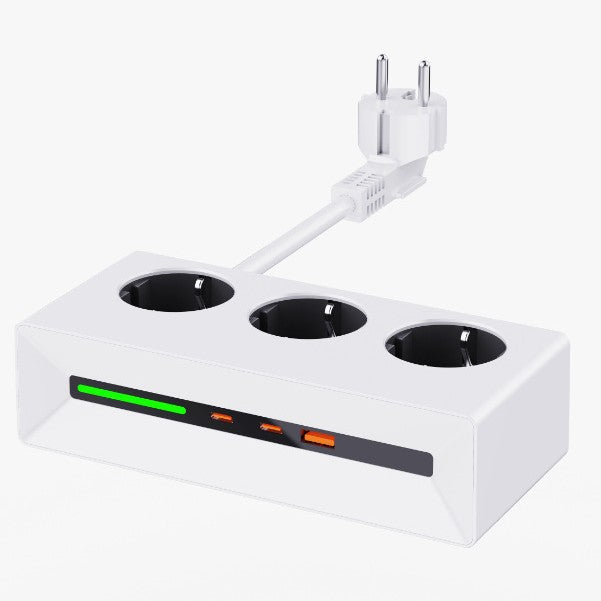 Mehrfachsteckdose mit 90° drehbarem Flachstecker – Steckdosenleiste mit USB & LED-Ambientebeleuchtung – Platzsparender Stromverteiler für Büro & Zuhause – Kindersicherung