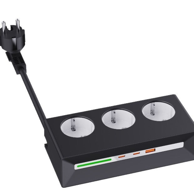 Mehrfachsteckdose mit 90° drehbarem Flachstecker – Steckdosenleiste mit USB & LED-Ambientebeleuchtung – Platzsparender Stromverteiler für Büro & Zuhause – Kindersicherung