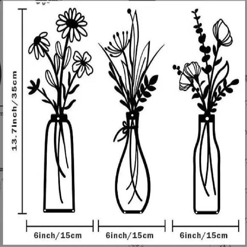 Metall Wanddeko Wandbild mit Vase Eisenkunst Wohnzimmer Schlafzimmer Kreative Wandgestaltung