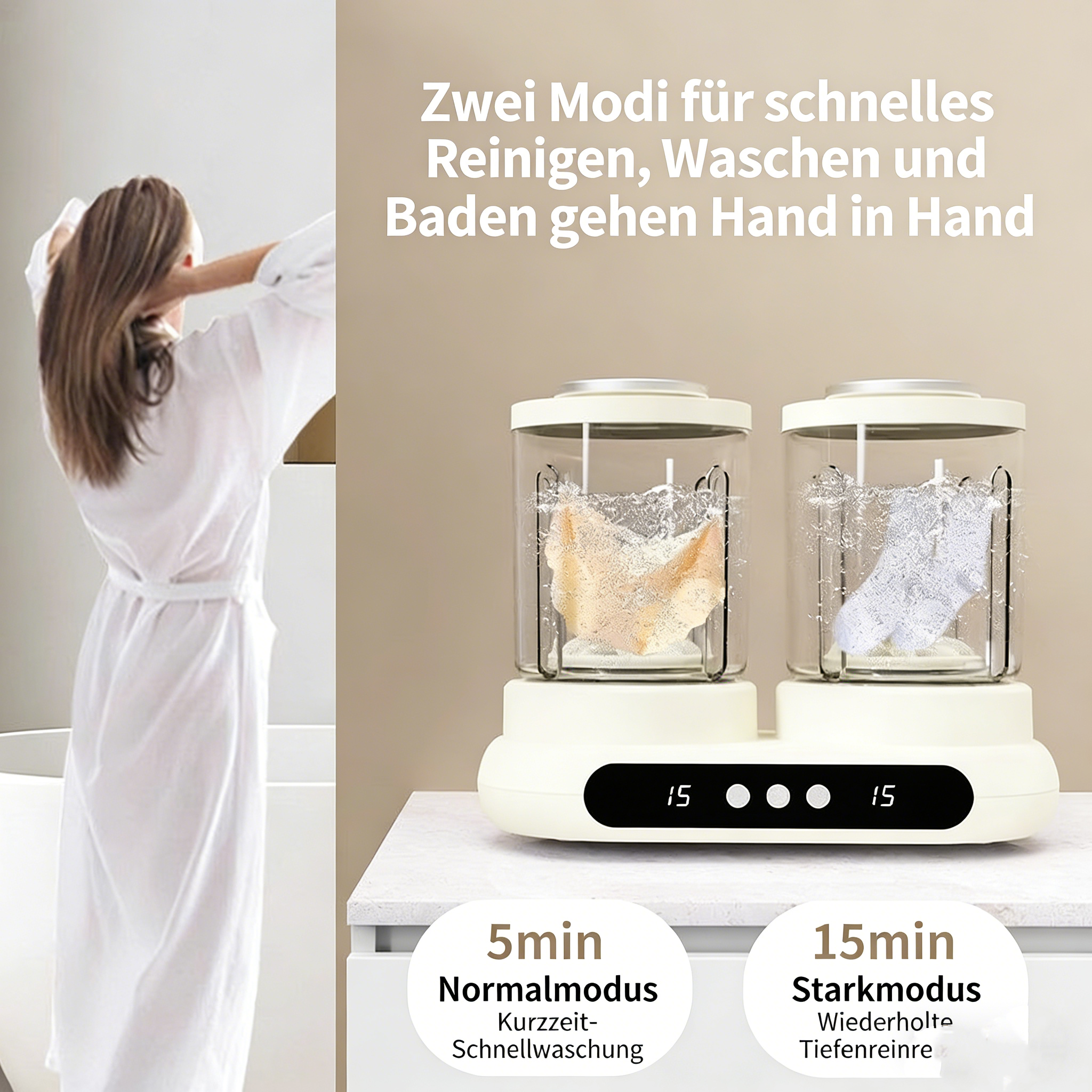 Mini-Doppelwaschmaschine – Tragbarer Unterwäsche- und Sockenreiniger, Kein Aufbau nötig
