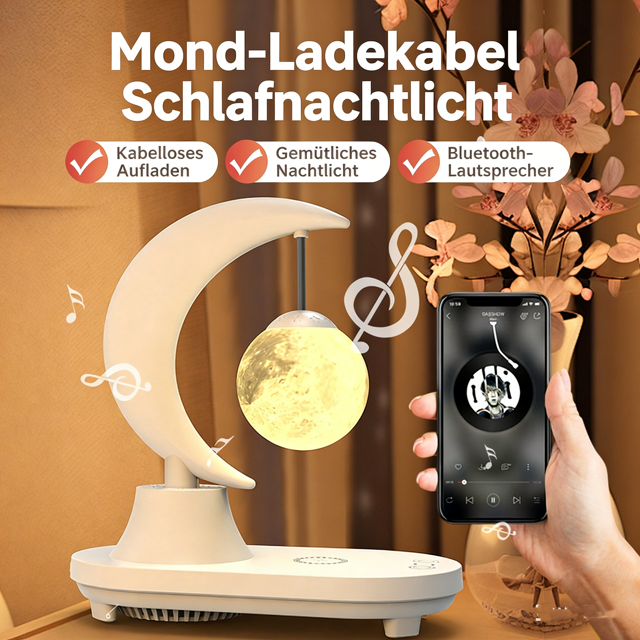 Minimalistisches Nachtlicht für Schlafzimmer – Design Ambientelicht mit Touch-Steuerung – Wiederaufladbare Schlummerleuchte für den Nachttisch – Edle Geschenkidee