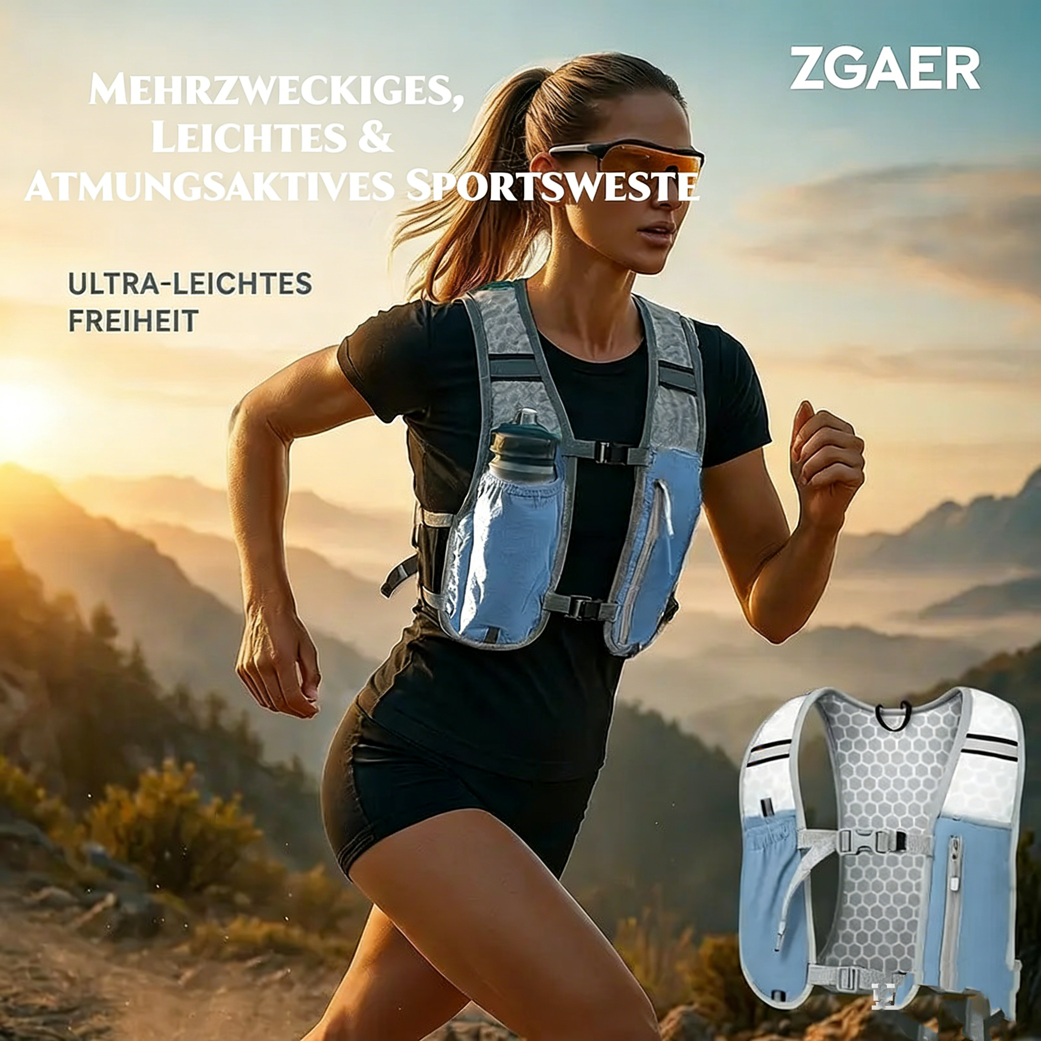 Multifunktionale Outdoor Funktionsweste – Atmungsaktiver Laufrucksack für Marathon & Trailrunning – Wasserfeste Weste mit Handyfach & Trinkflaschenhalter