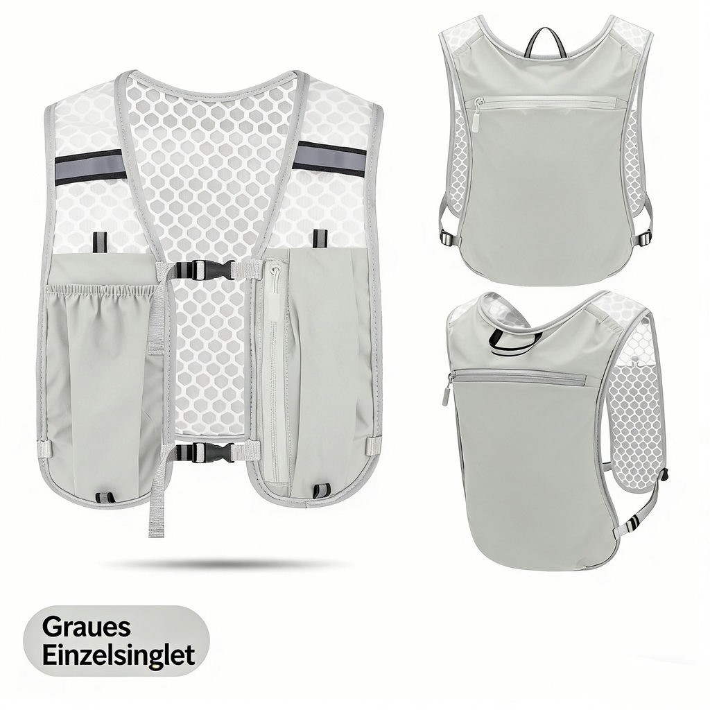Multifunktionale Outdoor Funktionsweste – Atmungsaktiver Laufrucksack für Marathon & Trailrunning – Wasserfeste Weste mit Handyfach & Trinkflaschenhalter