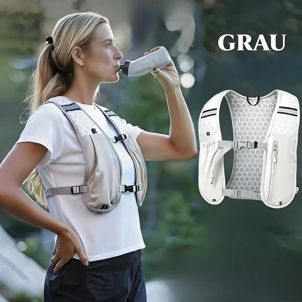 Multifunktionale Outdoor Funktionsweste – Atmungsaktiver Laufrucksack für Marathon & Trailrunning – Wasserfeste Weste mit Handyfach & Trinkflaschenhalter