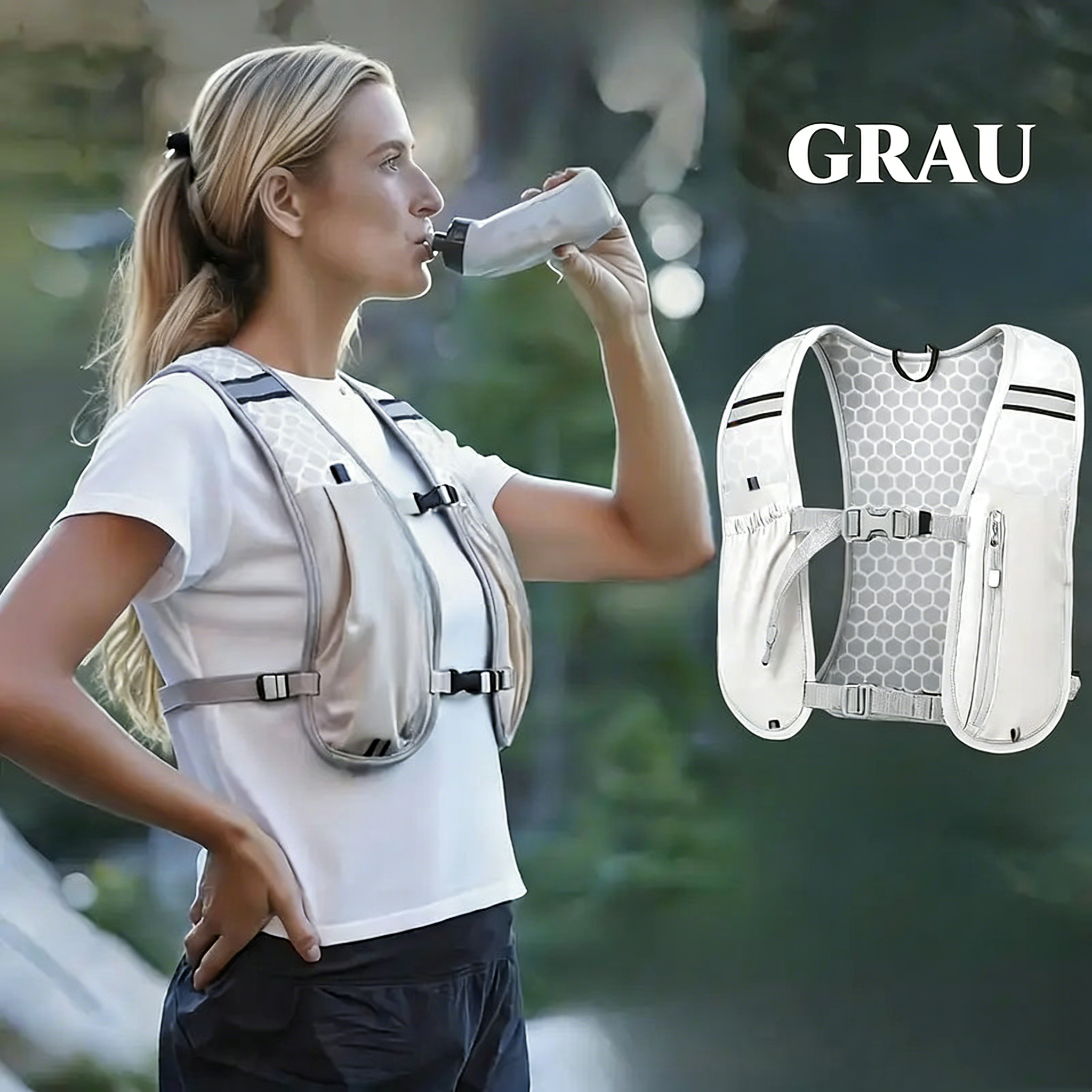 Multifunktionale Outdoor Funktionsweste – Atmungsaktiver Laufrucksack für Marathon & Trailrunning – Wasserfeste Weste mit Handyfach & Trinkflaschenhalter