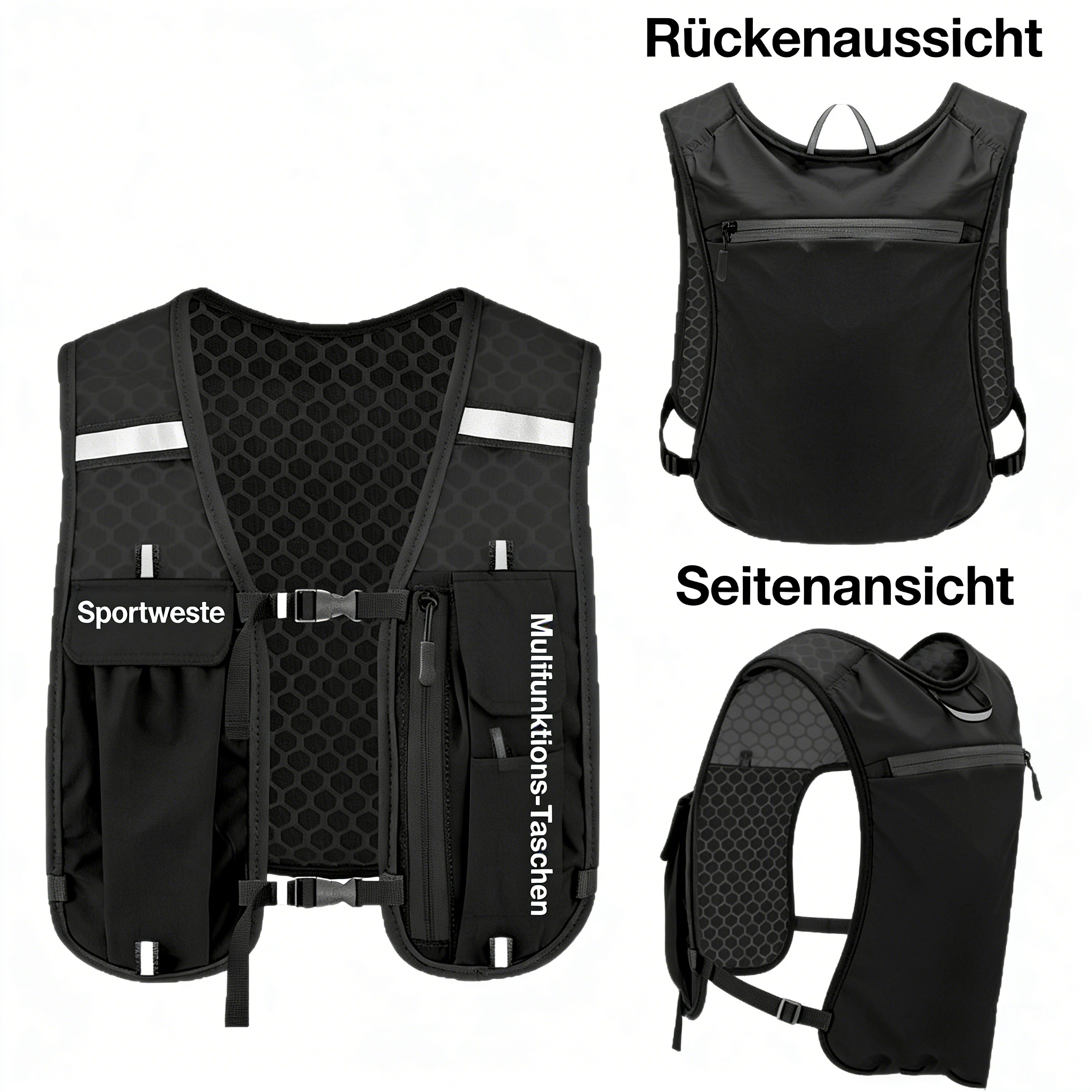 Multifunktionale Outdoor Funktionsweste – Atmungsaktiver Laufrucksack für Marathon & Trailrunning – Wasserfeste Weste mit Handyfach & Trinkflaschenhalter