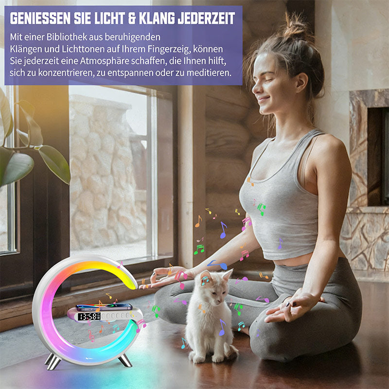 Multifunktionaler LED Nachtlicht Bluetooth Lautsprecher Wecker Kabellos Ladegerät Stimmungslicht Smart Musikbox