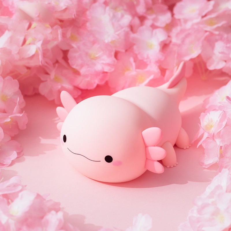 Niedliches Axolotl Nachtlicht aus Silikon – LED Touch-Lampe für Kinderzimmer – USB Aufladbar – Dimmbares Schlummerlicht – Rosa