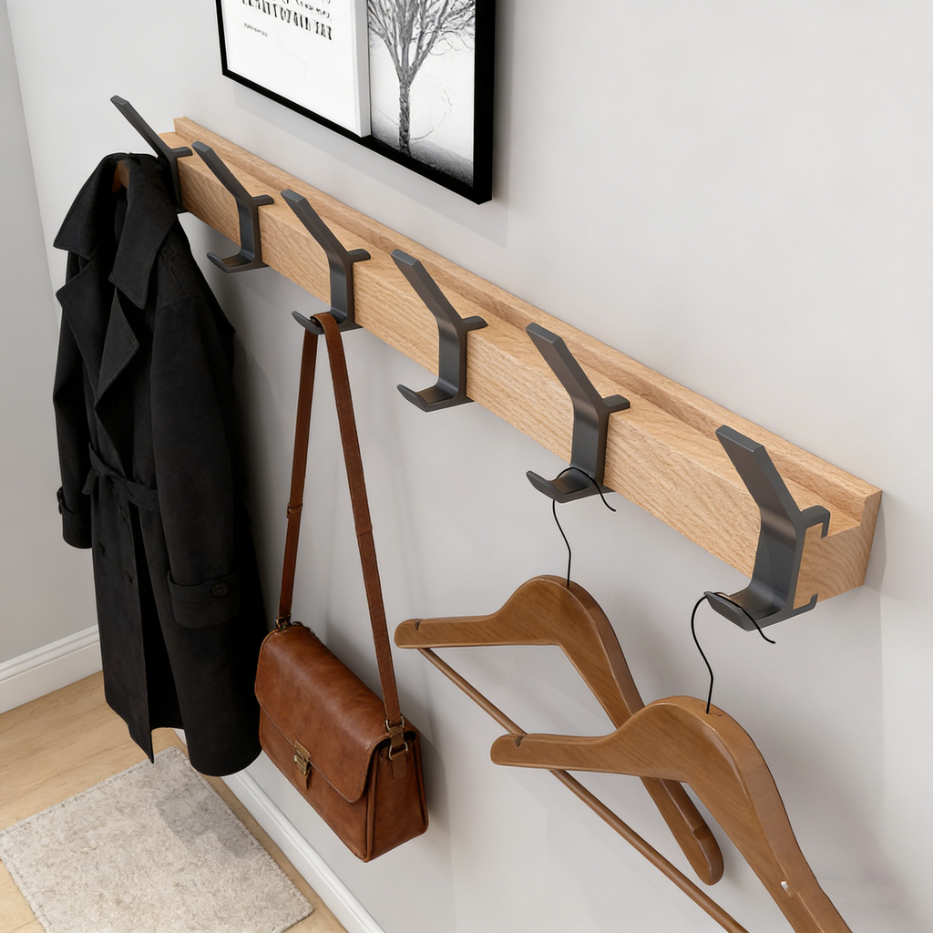 Nordivo Wandgarderobe mit drehbaren Doppelhaken – Skandinavische Garderobe aus Holz & Aluminium, platzsparend & moderne Wandaufhängung