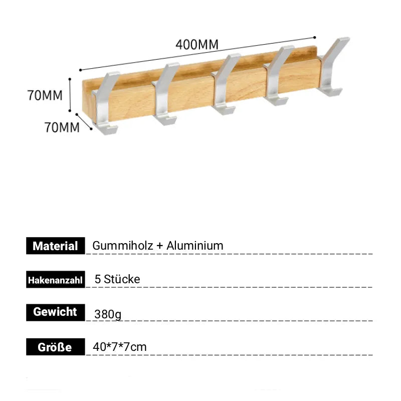 Nordivo Wandgarderobe mit drehbaren Doppelhaken – Skandinavische Garderobe aus Holz & Aluminium, platzsparend & moderne Wandaufhängung