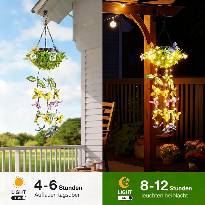 Outdoor Solar Künstliche Pflanzen & Schmetterlings-Lichter – Wasserdichtes Hänge-Deko für Garten & Balkon
