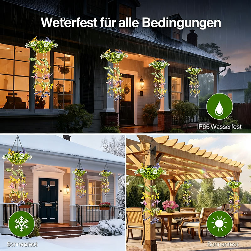 Outdoor Solar Künstliche Pflanzen & Schmetterlings-Lichter – Wasserdichtes Hänge-Deko für Garten & Balkon