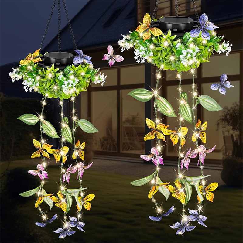 Outdoor Solar Künstliche Pflanzen & Schmetterlings-Lichter – Wasserdichtes Hänge-Deko für Garten & Balkon