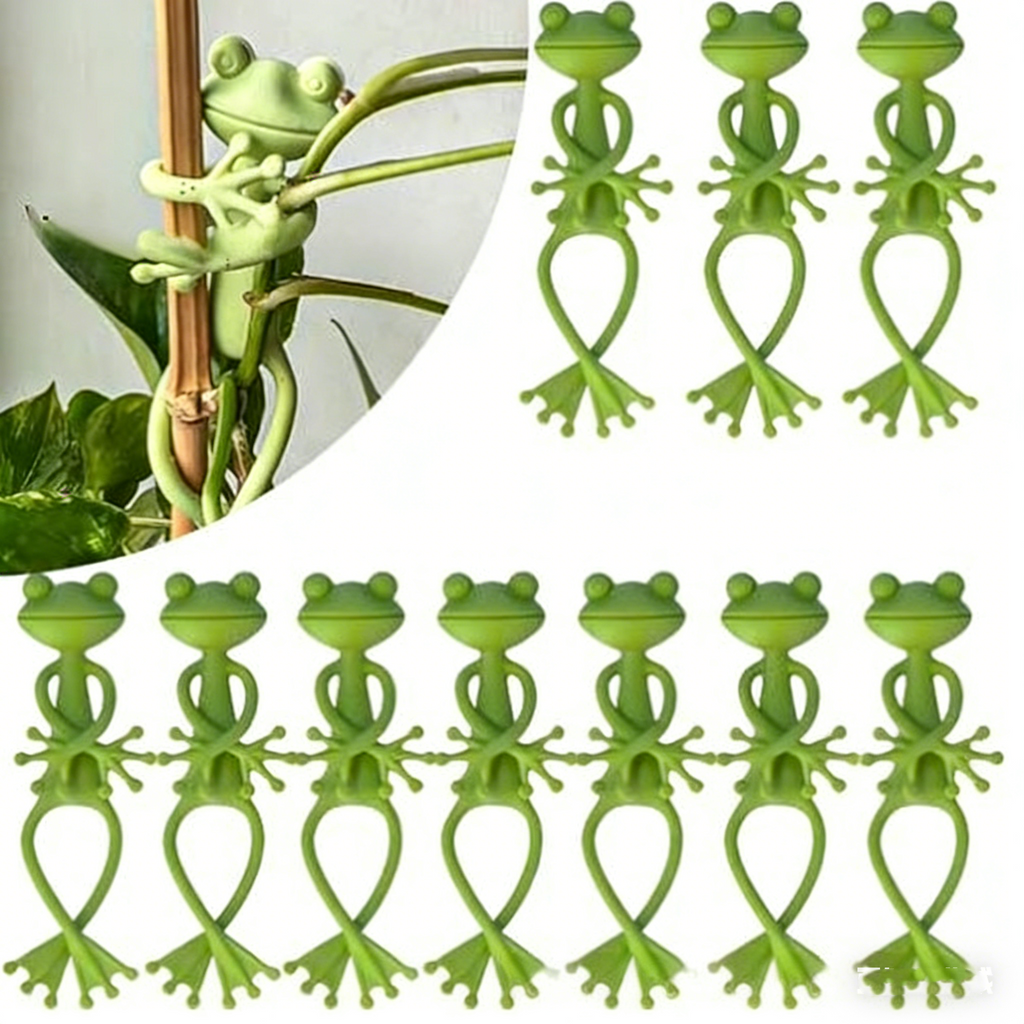 Pflanzenstützen "Grüner Frosch" – Dekorative Rankhilfe für Zimmerpflanzen & Garten – Wetterfeste Pflanzenhalter aus Metall – Lustige Gartenstecker 2er/5er Set