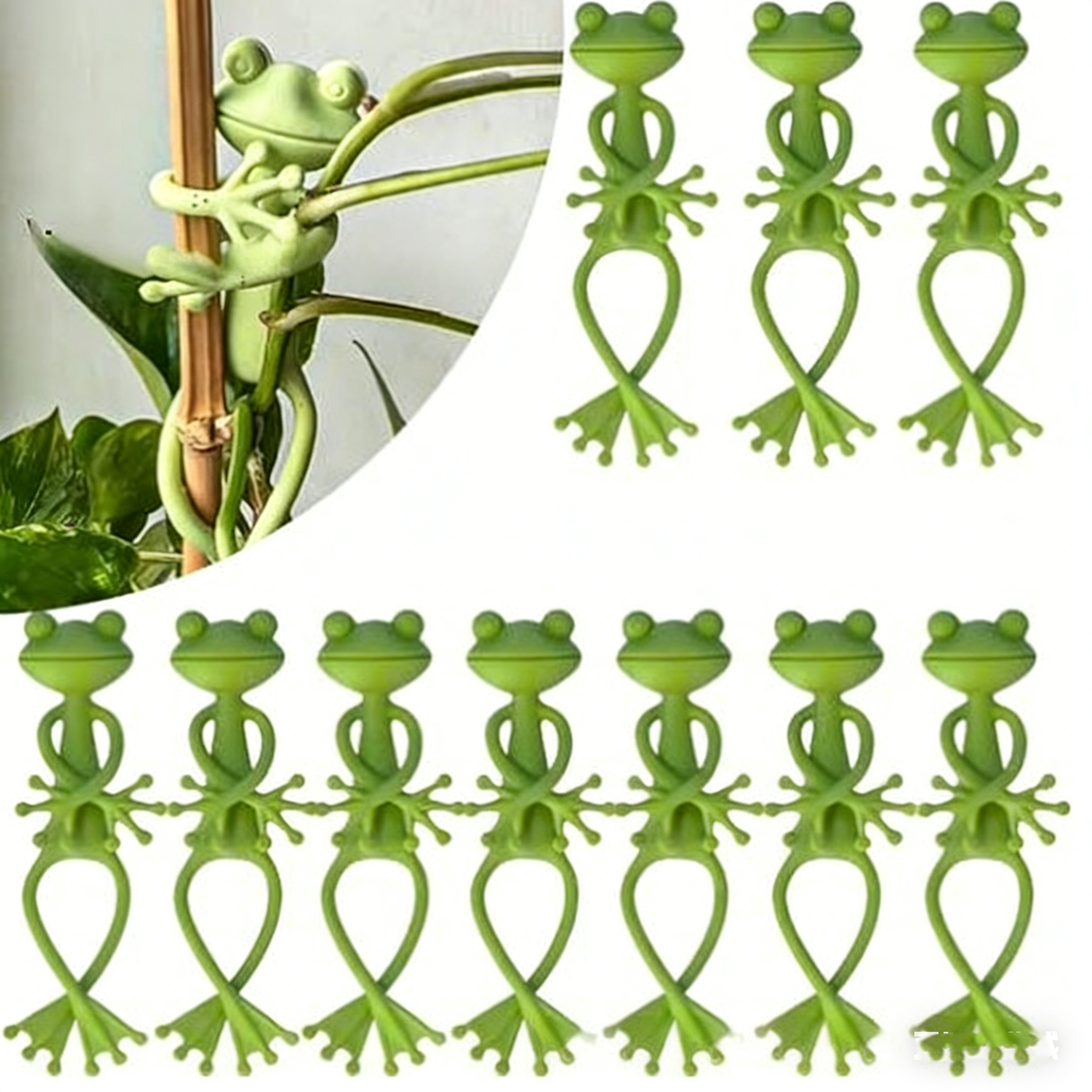 Pflanzenstützen "Grüner Frosch" – Dekorative Rankhilfe für Zimmerpflanzen & Garten – Wetterfeste Pflanzenhalter aus Metall – Lustige Gartenstecker 2er/5er Set