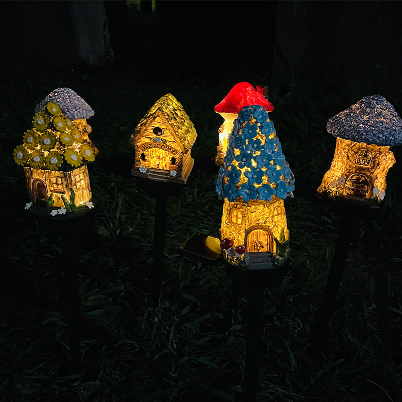 Pilzhaus Solar Gartenstecker aus Harz mit Erdspieß