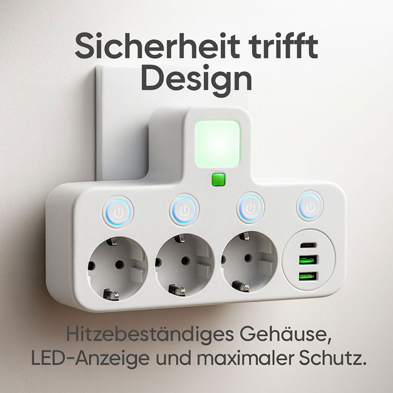 PowerGrid 3-fach Steckdosenleiste mit USB & Schalter – Überspannungsschutz Mehrfachstecker für Büro & Zuhause